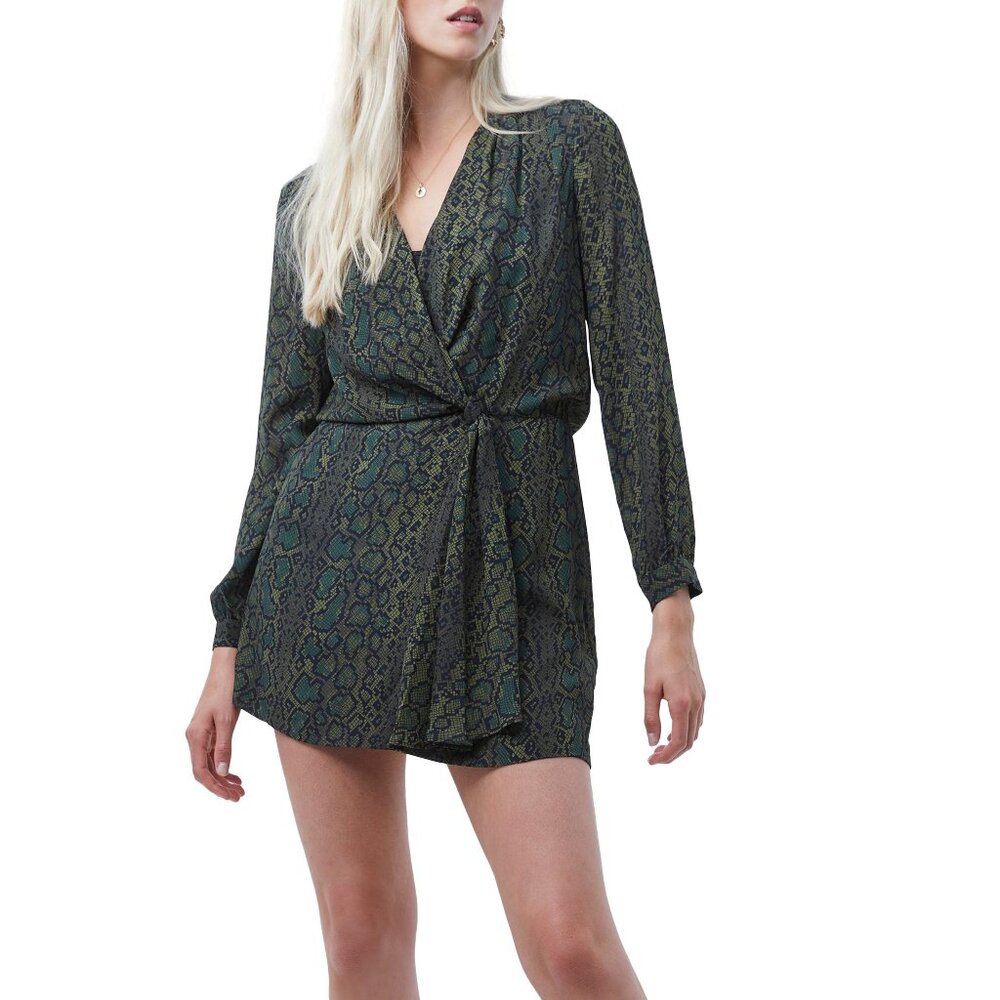 French Connection Ariel Drape Knot Long Sleeve Minidress - 12, Hawthorn Green